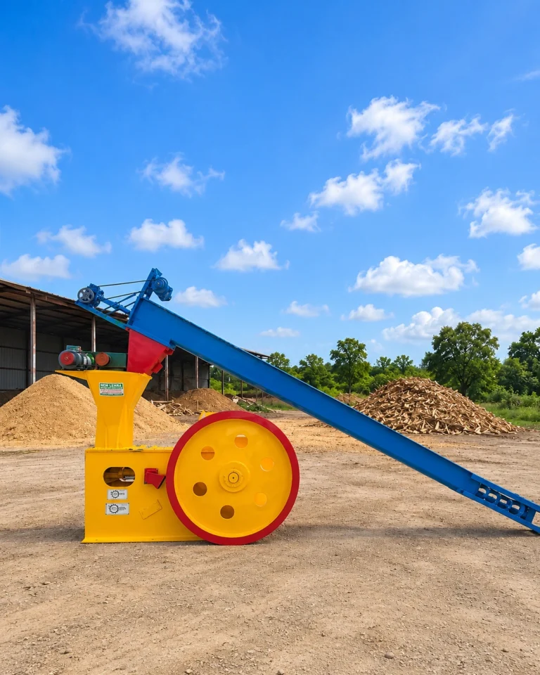 Front view of the industrial briquette cum pellet machine by New Lehra, designed for high-capacity biomass processing